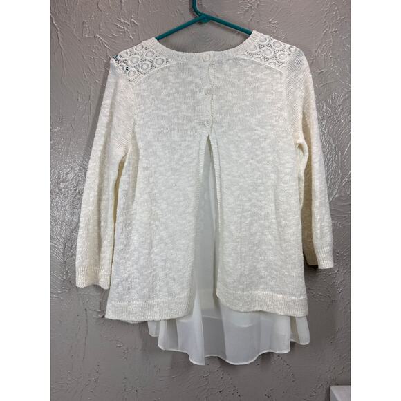 Lucky Brand Mixed Media Linen Chiffon Cream Layered Sweater Size Small - Picture 2 of 5